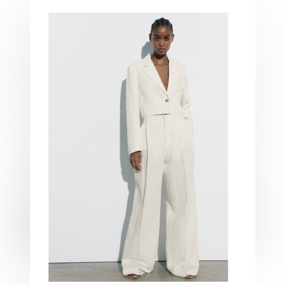 Zara Linen Blend Crop Blazer